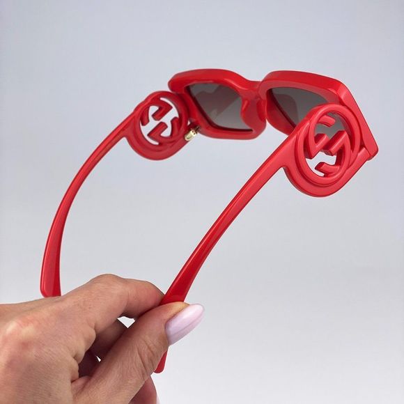 Gucci GG1325S 005 Sunglasses Red Brown Gradient Rectangle Women - Picture 1 of 15